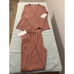 Athleta Womens Wind Down Sleep Top & Bottom Pajama Set Medium Pink Nwt